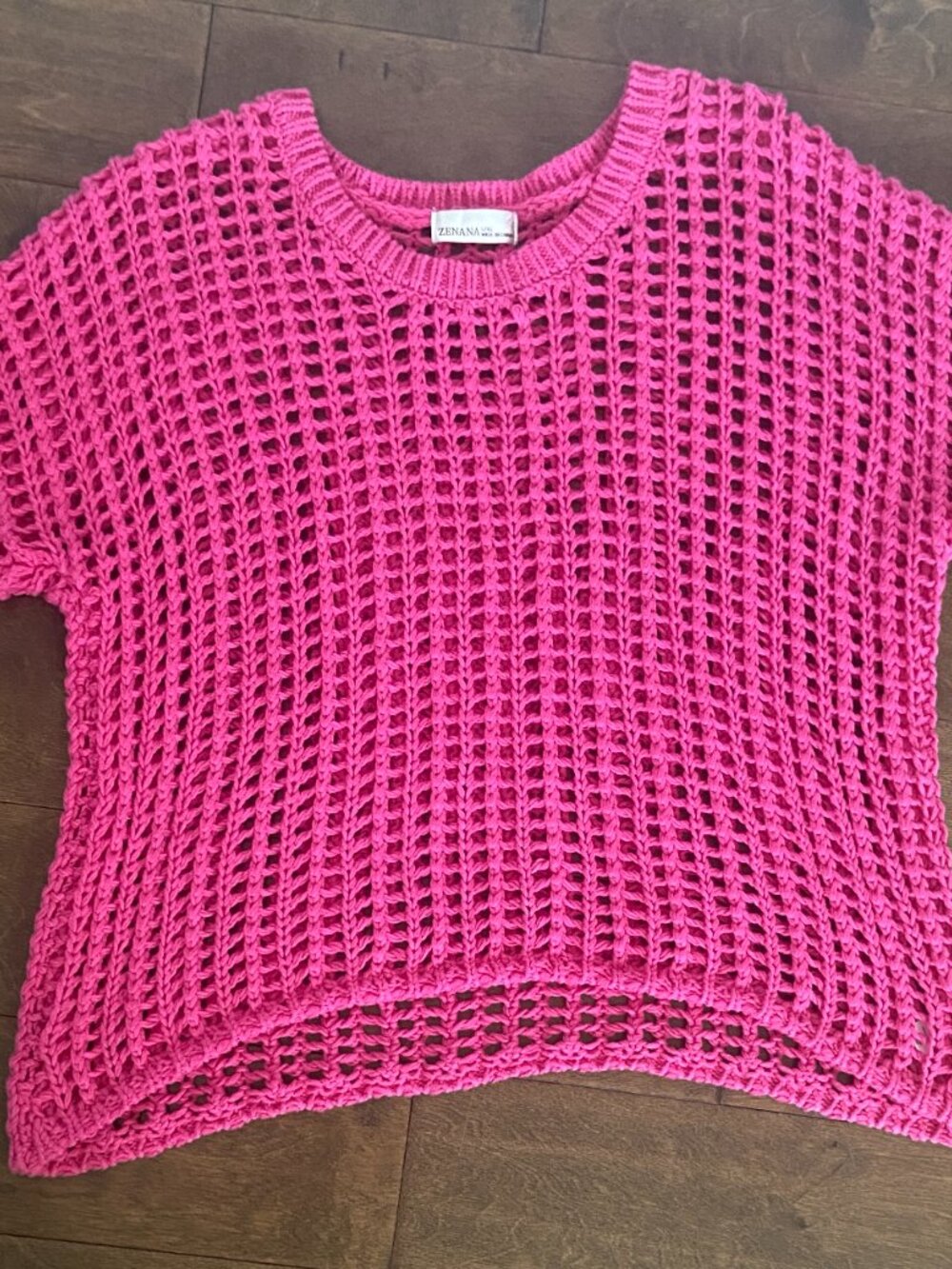 Zenana Pink Crochet Short Sleeve Sweater top   L-XL = 8-12